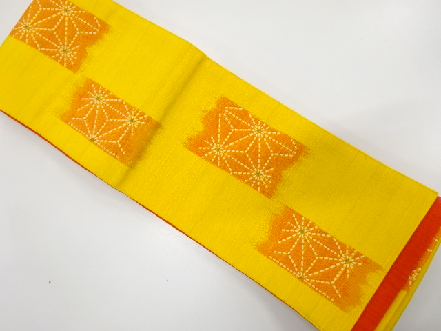 枡に麻の葉模様織り出し　半幅帯